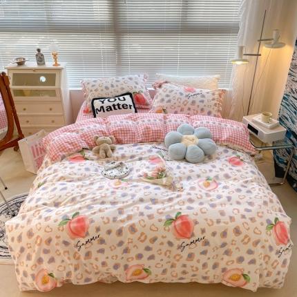 昔可家纺 2022新款13070工艺款全棉四件套 豹纹水蜜桃