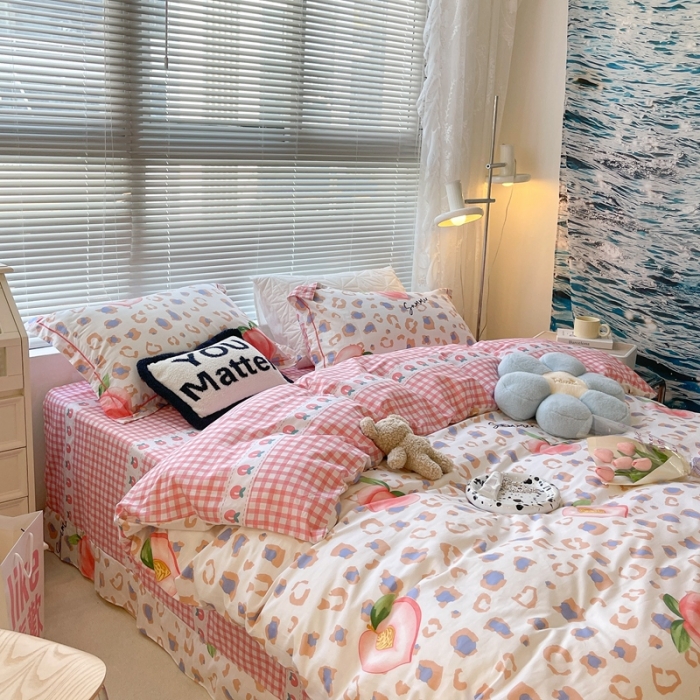 91家纺网 家纺一手货源 找家纺 昔可家纺 2022新款13070工艺款全棉四件套 豹纹水蜜桃