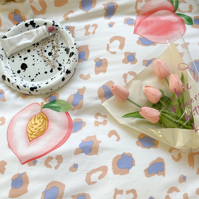 91家纺网 家纺一手货源 找家纺 昔可家纺 2022新款13070工艺款全棉四件套 豹纹水蜜桃