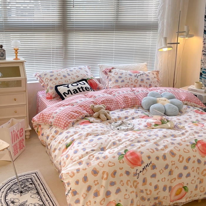 91家纺网 家纺一手货源 找家纺 昔可家纺 2022新款13070工艺款全棉四件套 豹纹水蜜桃