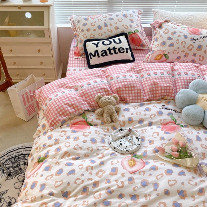 91家纺网 家纺一手货源 找家纺 昔可家纺 2022新款13070工艺款全棉四件套 豹纹水蜜桃