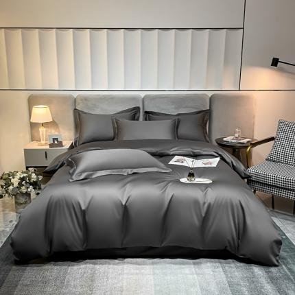 91家纺网 家纺一手货源 找家纺 （总）秀色2025新款50支贡缎纯色双拼四件套长绒棉套件单被套