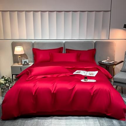 91家纺网 家纺一手货源 找家纺 （总）秀色2025新款50支贡缎纯色双拼四件套长绒棉套件单被套