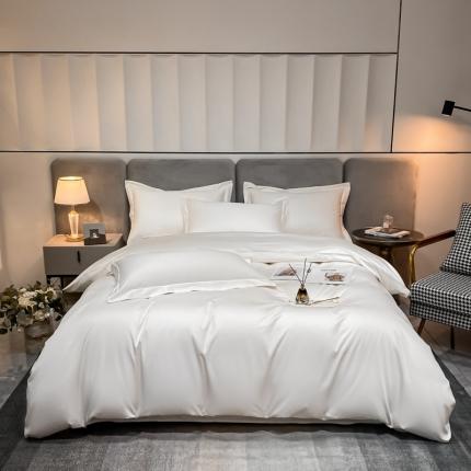 91家纺网 家纺一手货源 找家纺 （总）秀色2025新款50支贡缎纯色双拼四件套长绒棉套件单被套