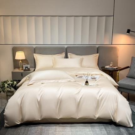 91家纺网 家纺一手货源 找家纺 （总）秀色2025新款50支贡缎纯色双拼四件套长绒棉套件单被套