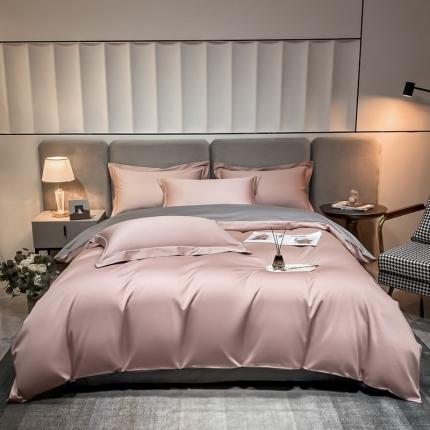 91家纺网 家纺一手货源 找家纺 （总）秀色2025新款50支贡缎纯色双拼四件套长绒棉套件单被套