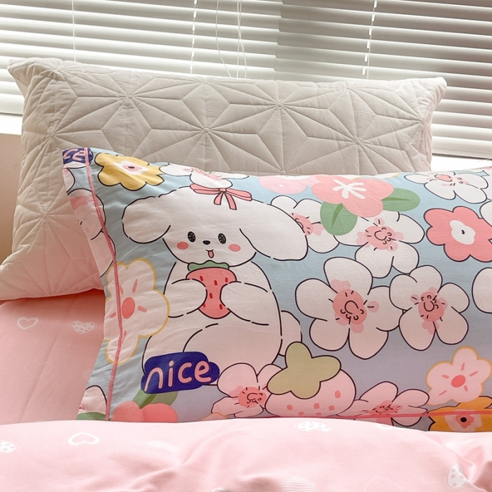 91家纺网 家纺一手货源 找家纺 昔可家纺 2022新款13070工艺款全棉四件套 蓝樱花兔