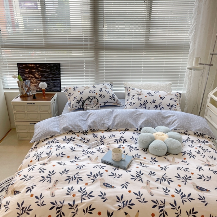 91家纺网 家纺一手货源 找家纺 昔可家纺 2022新款13070工艺款全棉四件套 绿萦鸟啼