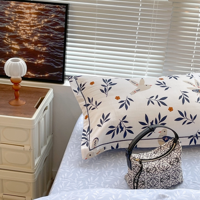 91家纺网 家纺一手货源 找家纺 昔可家纺 2022新款13070工艺款全棉四件套 绿萦鸟啼