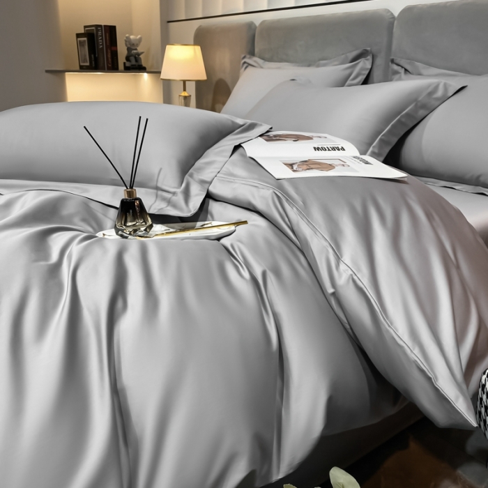 91家纺网 家纺一手货源 找家纺 秀色2025新款100支贡缎纯色双拼单被套 雅克-典雅灰