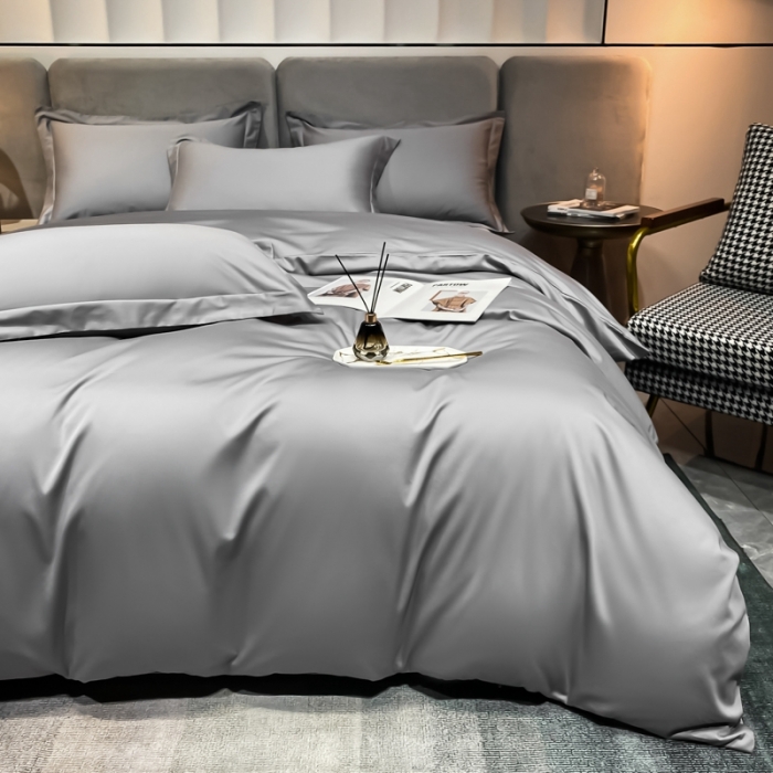 91家纺网 家纺一手货源 找家纺 秀色2025新款100支贡缎纯色双拼单被套 雅克-典雅灰