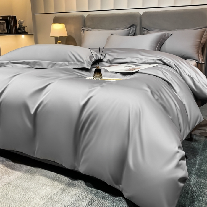 91家纺网 家纺一手货源 找家纺 秀色2025新款100支贡缎纯色双拼单被套 雅克-典雅灰