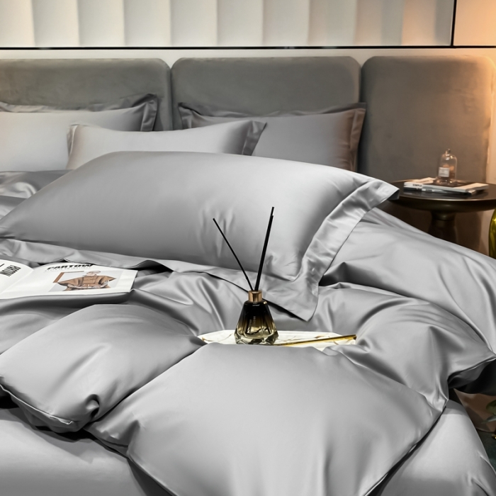 91家纺网 家纺一手货源 找家纺 秀色2025新款100支贡缎纯色双拼单被套 雅克-典雅灰