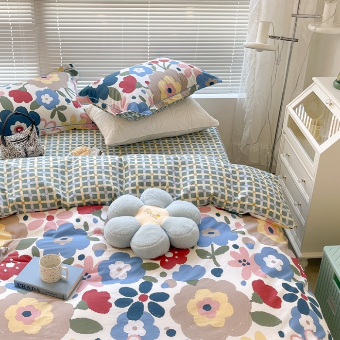 91家纺网 家纺一手货源 找家纺 昔可家纺 2022新款13070工艺款全棉四件套 水彩花