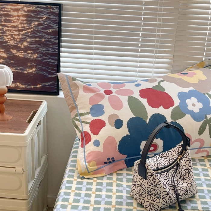 91家纺网 家纺一手货源 找家纺 昔可家纺 2022新款13070工艺款全棉四件套 水彩花