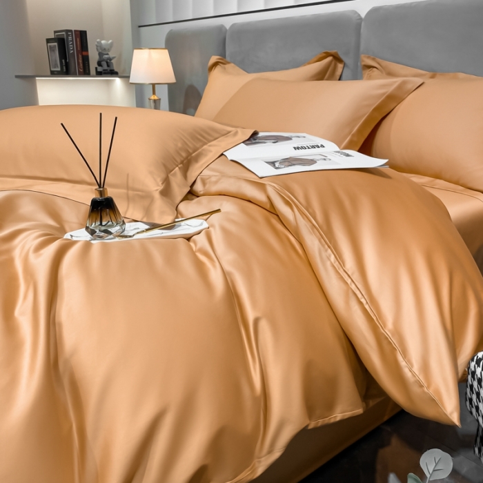 91家纺网 家纺一手货源 找家纺 秀色2025新款100支贡缎纯色双套件单被套 雅克-南瓜桔