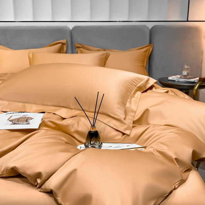 91家纺网 家纺一手货源 找家纺 秀色2025新款100支贡缎纯色双套件单被套 雅克-南瓜桔