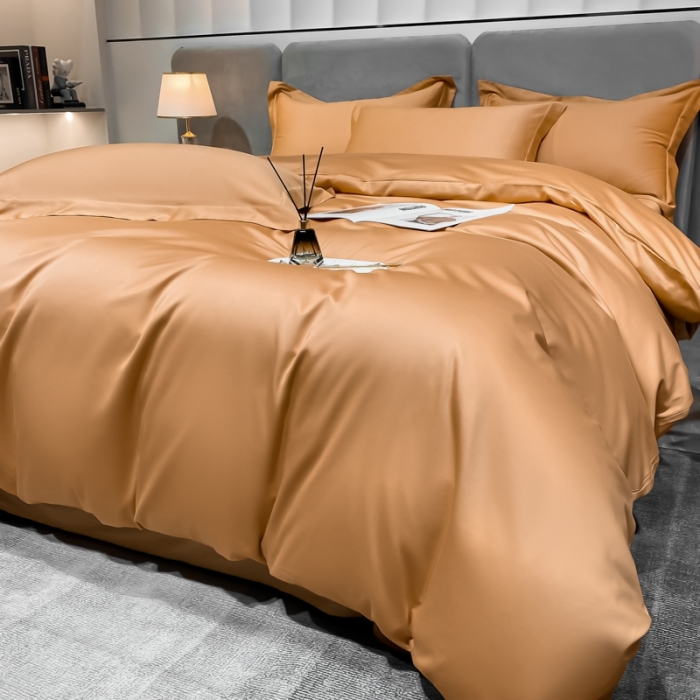 91家纺网 家纺一手货源 找家纺 秀色2025新款100支贡缎纯色双套件单被套 雅克-南瓜桔