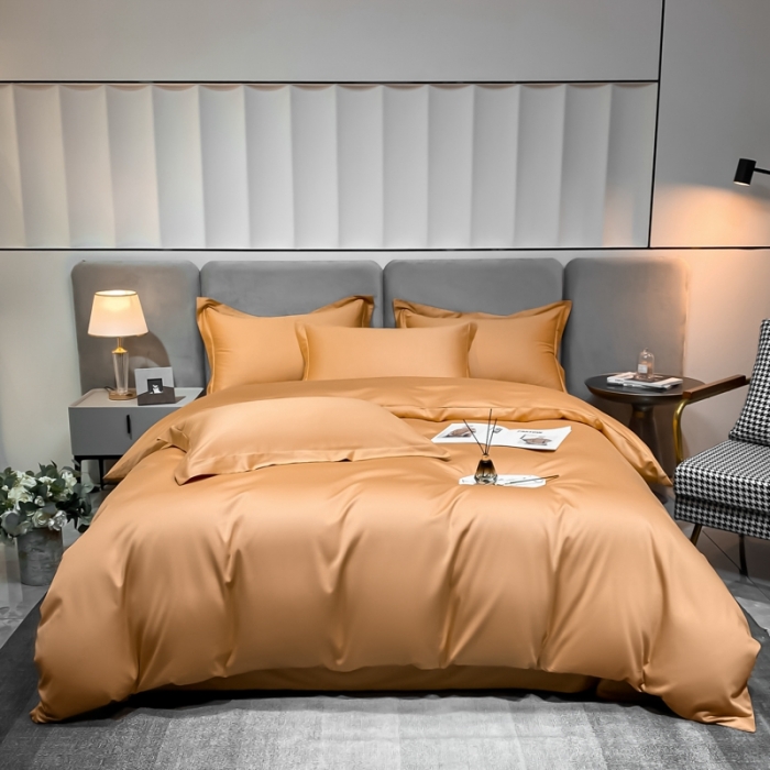 91家纺网 家纺一手货源 找家纺 秀色2025新款100支贡缎纯色双套件单被套 雅克-南瓜桔