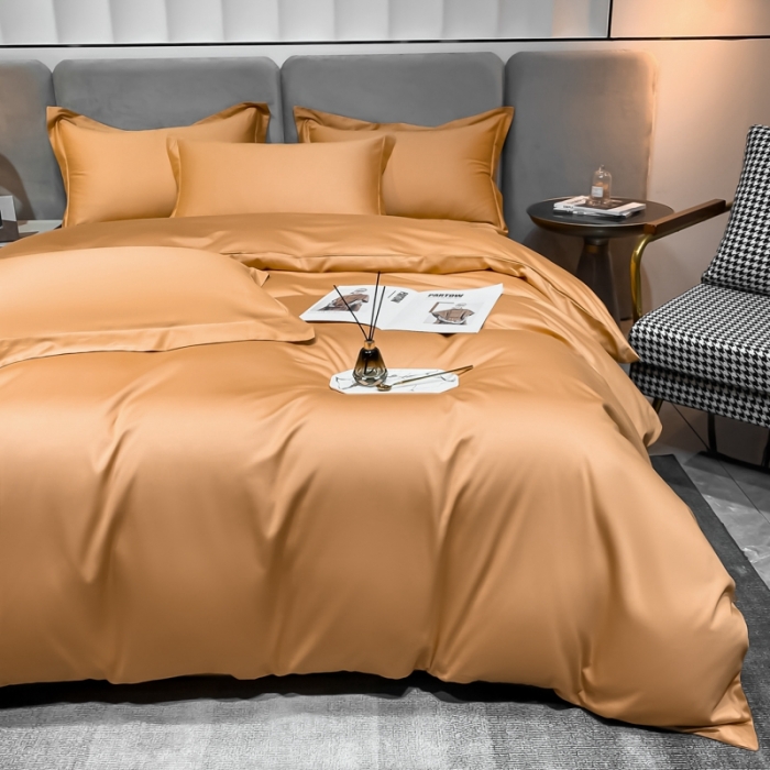 91家纺网 家纺一手货源 找家纺 秀色2025新款100支贡缎纯色双套件单被套 雅克-南瓜桔