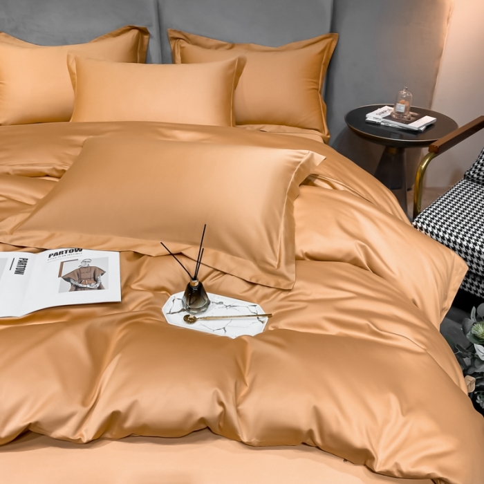 91家纺网 家纺一手货源 找家纺 秀色2025新款100支贡缎纯色双套件单被套 雅克-南瓜桔