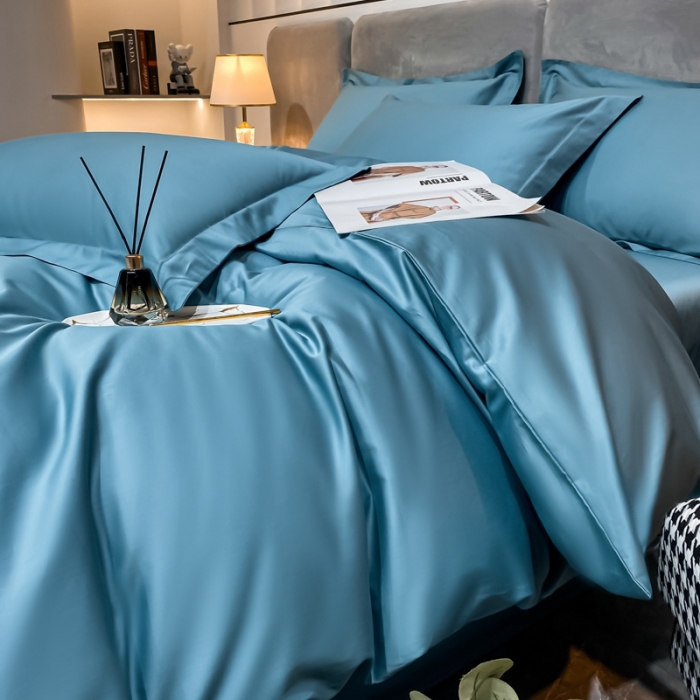 91家纺网 家纺一手货源 找家纺 秀色2025新款100支贡缎纯色双拼套件单被套 雅克-雾霾蓝
