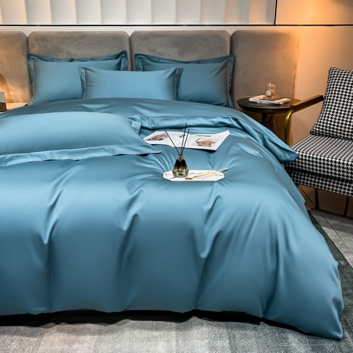 91家纺网 家纺一手货源 找家纺 秀色2025新款100支贡缎纯色双拼套件单被套 雅克-雾霾蓝