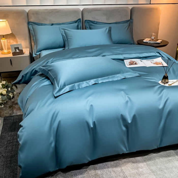 91家纺网 家纺一手货源 找家纺 秀色2025新款100支贡缎纯色双拼套件单被套 雅克-雾霾蓝