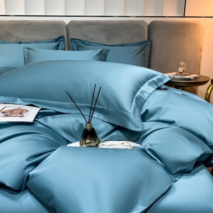 91家纺网 家纺一手货源 找家纺 秀色2025新款100支贡缎纯色双拼套件单被套 雅克-雾霾蓝