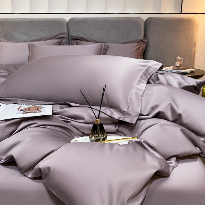91家纺网 家纺一手货源 找家纺 秀色2025新款100支贡缎纯色长绒套件单被套 雅克-香芋紫