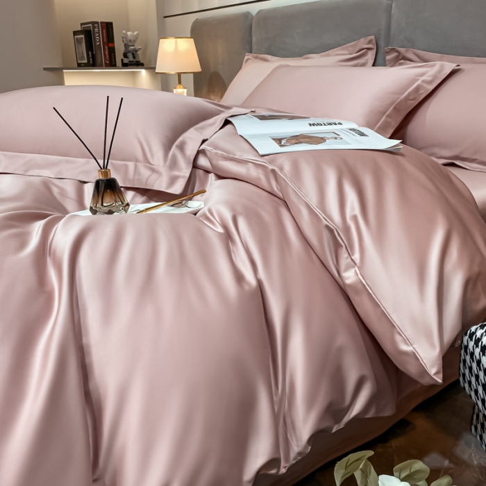 91家纺网 家纺一手货源 找家纺 秀色2025新款100支贡缎纯色双拼单被套 雅克-玉颜粉