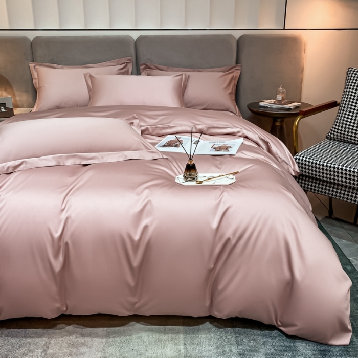 91家纺网 家纺一手货源 找家纺 秀色2025新款100支贡缎纯色双拼单被套 雅克-玉颜粉