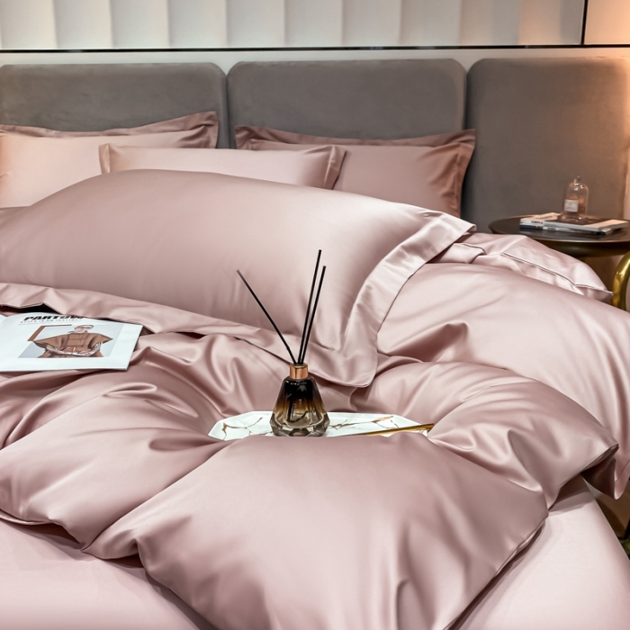 91家纺网 家纺一手货源 找家纺 秀色2025新款100支贡缎纯色双拼单被套 雅克-玉颜粉