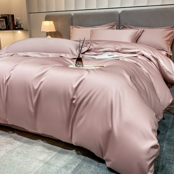 91家纺网 家纺一手货源 找家纺 秀色2025新款100支贡缎纯色双拼单被套 雅克-玉颜粉