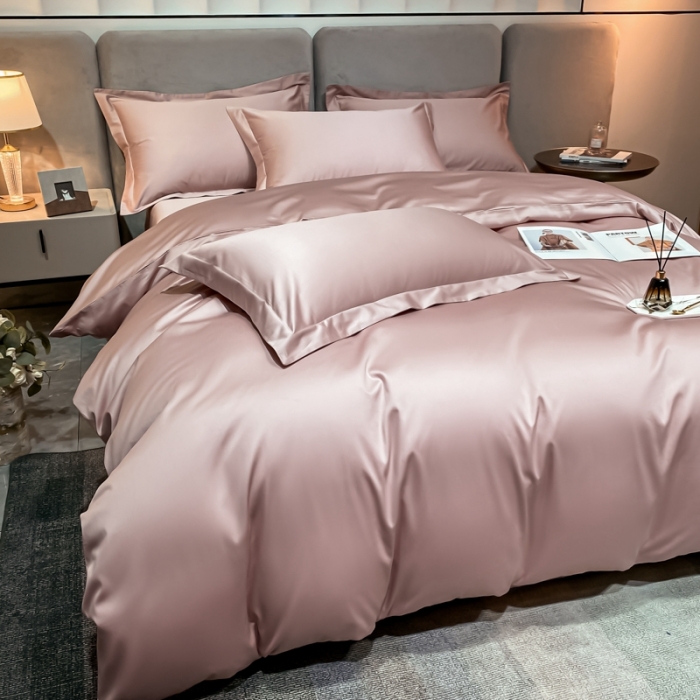 91家纺网 家纺一手货源 找家纺 秀色2025新款100支贡缎纯色双拼单被套 雅克-玉颜粉