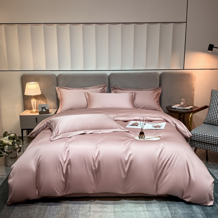 91家纺网 家纺一手货源 找家纺 秀色2025新款100支贡缎纯色双拼单被套 雅克-玉颜粉