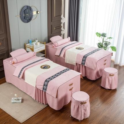 贝织梦 2022新款纯色雪芙妮美容床罩多件套 花蕊粉色