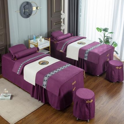 贝织梦 2022新款纯色雪芙妮美容床罩多件套 花蕊紫色