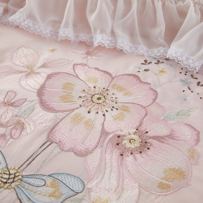 91家纺网 家纺一手货源 找家纺 (总)2025 亲亲公主新款全棉韩版绣花蕾丝公主风四件套