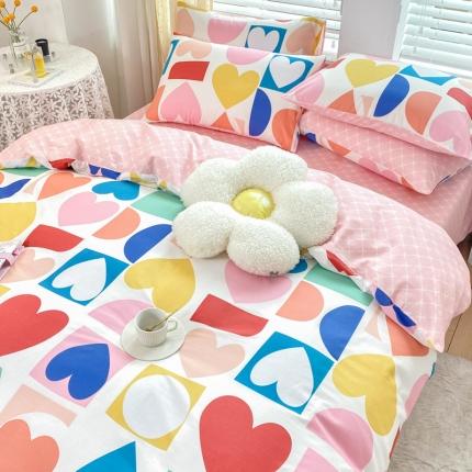 91家纺网 家纺一手货源 找家纺 凌鼎 2025新款40支13372全棉印花四件套 彩色心