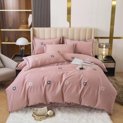 91家纺网 家纺一手货源 找家纺 锦罗绣 2024新款纯棉全棉13376印花四件套 摩卡一粉