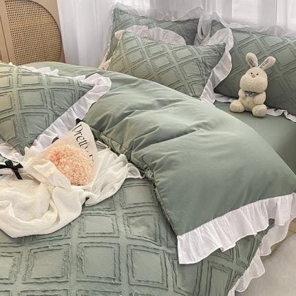 澳梵家居 2022新款剪花小清新水洗全棉四件套 泡芙-草绿