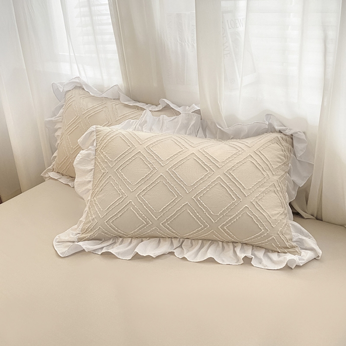 91家纺网 家纺一手货源 找家纺 澳梵家居2022新款韩式立体剪花小清新水洗全棉四件套泡芙卡其