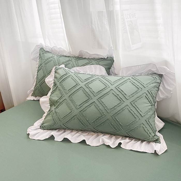 91家纺网 家纺一手货源 找家纺 澳梵家居 2022新款剪花小清新水洗全棉四件套 泡芙-草绿