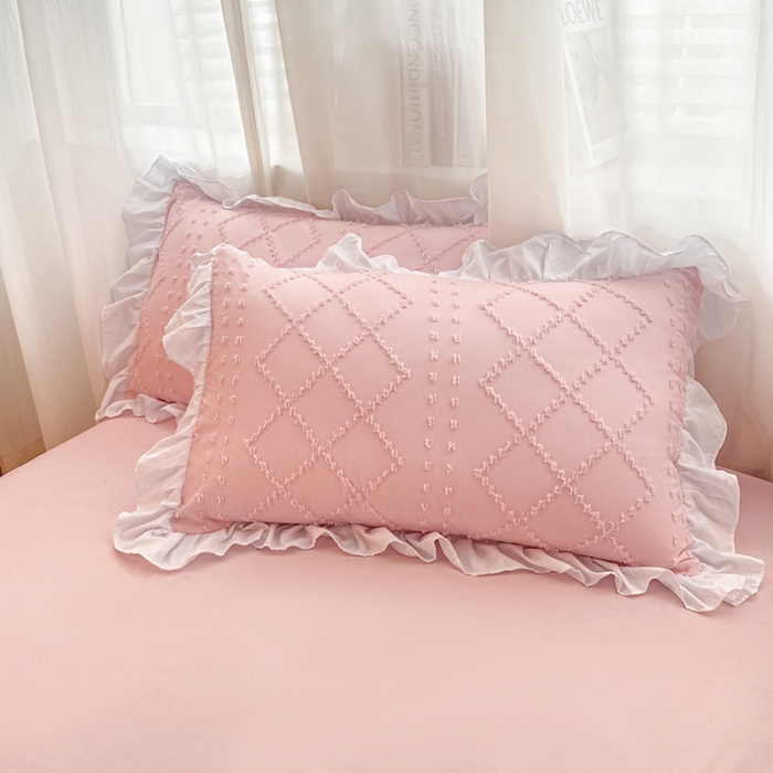 91家纺网 家纺一手货源 找家纺 澳梵家居2022新款韩式立体剪花小清新水洗全棉四件套泡芙粉玉