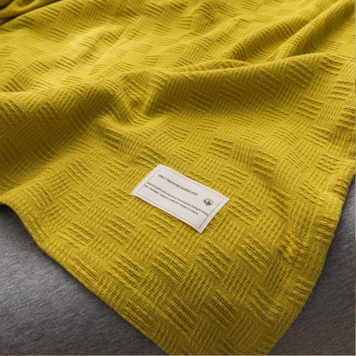 91家纺网 家纺一手货源 找家纺 朴尔 新款加厚纯色线毯纱布毛巾被 素色纯棉肌理线毯-深黄