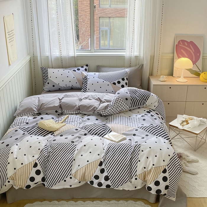 91家纺网 家纺一手货源 找家纺 琪格格 2022新款纯棉13372简约款四件套 几何点点