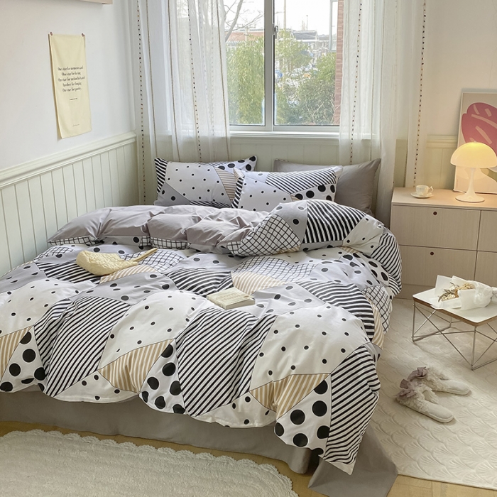 91家纺网 家纺一手货源 找家纺 琪格格 2022新款纯棉13372简约款四件套 几何点点