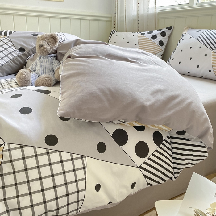 91家纺网 家纺一手货源 找家纺 琪格格 2022新款纯棉13372简约款四件套 几何点点