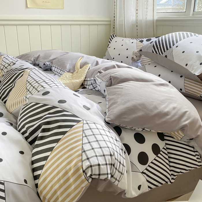 91家纺网 家纺一手货源 找家纺 琪格格 2022新款纯棉13372简约款四件套 几何点点